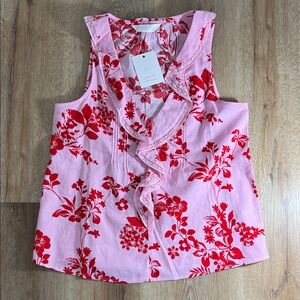 LC Lauren Conrad Pink and Red Floral Ruffle Sleeveless Blouse Size XS
